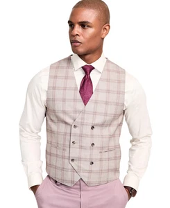 Tayion Mens Regular fit Double Breasted Button-Up Suit Vest Small Beige Plaid - Picture 1 of 1