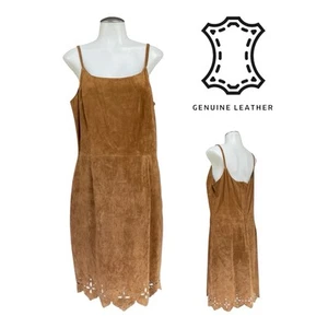 STYLEWORKS Womens 14 Suede Leather Dress Pencil Mid Length Summer Laser Cut NWOT - Picture 1 of 19