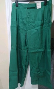 M&S Autograph Linen Blend Wide Leg High Rise Trousers Size 20 HOLLY GREEN - Picture 1 of 11