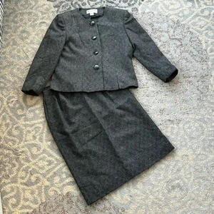 Vintage Peabody House Tweed Wool Skirt Suit Set Gray 13/14 - Picture 1 of 15
