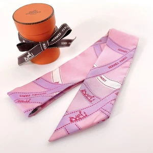Hermes Twilly Seidentuch Bolduc Band rosa lila Streifen Logo ohne Karton - Bild 1 von 9