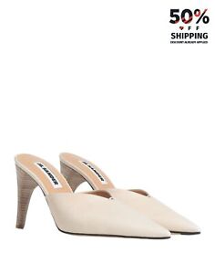 RRP€556 JIL SANDER Leather Mule Shoes US7 UK4 EU37 Ivory Made in Italy