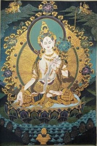 36" Tibet Tibetan Cloth Silk Buddhism White Tara Tangka Thangka Mural Painting - Picture 1 of 6