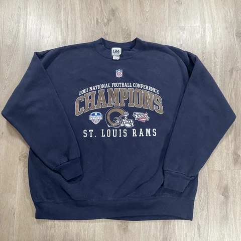 Vintage Lee 2001 St. Louis Rams Sweatshirt Super Bowl NFL Football Size 2XL Blue Cover