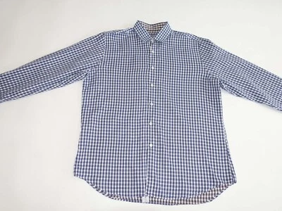 Camisa Canali Para Hombre Botón Frontal Talla XL Mangas Largas Azul Blanco Cuadros Italia Foto 1 de 4