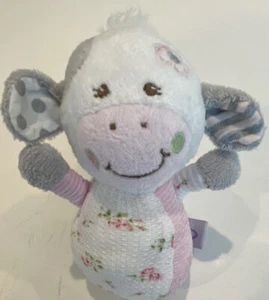 Mary Meyer Baby Cow Rattle White Plush Stuffed 6” Pink Floral Flowers - Picture 1 of 5