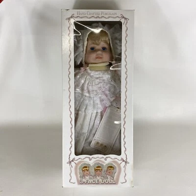 "Muñeco bebé vintage de porcelana de 3 caras cabeza giratoria Happy Sleepy Weepy 21""" Foto 1 de 4