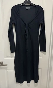 Anthropologie Tie Front Midi Dress Long sleeve Boho Medium Black Keyhole - Picture 1 of 15