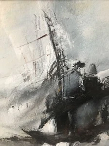 Black White - Abstract - Painting - Original - 28x22 - Art - Pressboard - Vtg - Picture 1 of 8