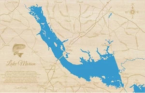 Lake Marion, SC - Mapa de madera cortada con láser | Arte de pared | Hecho a pedido - Imagen 1 de 5