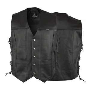 Motorcycle Leather Vest for Men Concealed Gun Pocket Biker Leather Vest Black - Picture 1 of 7