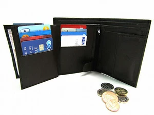 MENS QUALITY REAL SOFT DARK BROWN LEATHER WALLET CREDIT CARD HOLDER COIN POUCH - Picture 1 of 12