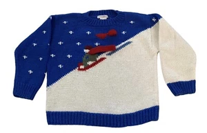 Pottery Barn Kids Sweater Size 6 Winter Sled Scene Cotton Blue Some Pilling - Picture 1 of 6