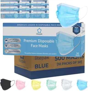 Litepak 500pcs Premium Disposable Face Mask SOFT 3ply Nose Wire - Picture 1 of 2