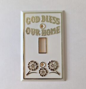Vintage God Bless Our Home Single Light Switch Plate Cover Plastic Gold Metallic