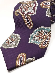 HATHAWAY Vintage made in USA 100% Silk Tie Purple Teal Paisley Houndstooth NEW - Picture 1 of 4