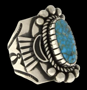 12 - Anello turchese naturale Birdseye Kingman dell'artista Navajo Albert Jake - Foto 1 di 5