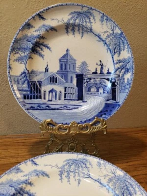 Juego de 4 platos de ensalada Pottery Barn escena pueblo azul y blanco Sophia  Foto 1 de 4