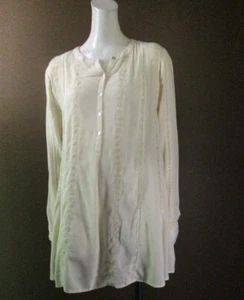 Blu Pepper Ivory Rayon Crepe Embroidered Hippie Tunic Top Loose Fitting S T884 - Picture 1 of 7