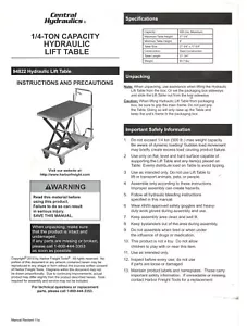 CENTRAL HYDRAULICS 1/4 TON LIFT TABLE MANUAL - Picture 1 of 1