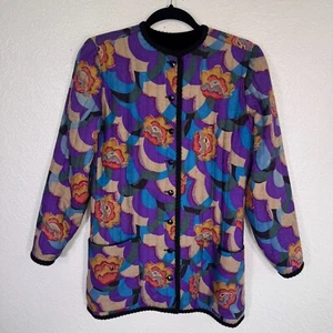 Vintage Emanuel Ungaro Quilted Jacket Womens 8 Floral Colorful Paris Boho Retro - Picture 1 of 19