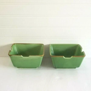 Pottery Barn Bowls 6" Square Green with Chopstick holder Set of 2 - Picture 1 of 11