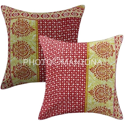 Indian quilted Throw Pillow Cover Handmade kantha Pillow Cover Case SOFA/Bed 2 p - Image 1 of 4