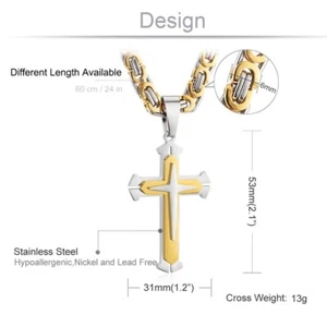 Huge Heavy Big Men's 3 Layer Stainless Steel Cross Pendant Necklace Silver 24" - Picture 1 of 6