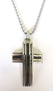 Stainless Steel Large Cross with Carbon Fiber Design with 24 Inch Ball Chain - Picture 1 of 3