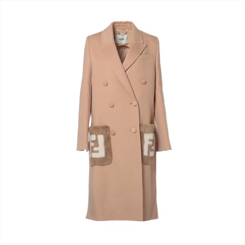 Cappotto lungo lana Fendi ZUCCa 22 anni 36 donna beige FF8948 tasca pelliccia visone