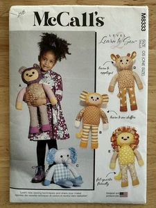 McCall's Pattern M8333 21" Plush Animals Bear, Giraffe, Monkey, Elephant, Lion - Picture 1 of 5