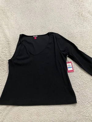 Vince Camuto Women One Shoulder 3/4 Sleeve V-Neck Blouse Black Size XL - Imagem 1 de 4