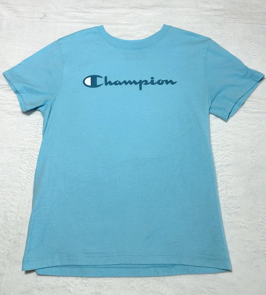 Camiseta de manga corta Champion azul claro ropa deportiva para mujer, M Foto 1 de 4