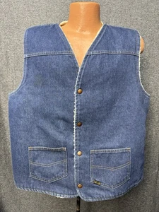 Chaleco de mezclilla vintage de los años 70 Sears Western Roebucks para hombre XL Sherpa polar azul a presión - Imagen 1 de 21