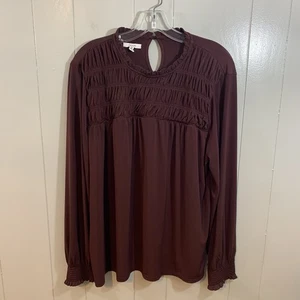 Maurices Eggplant Purple Long Sleeve Ruched Career Peasant Blouse Top XL - Picture 1 of 10