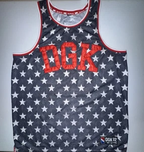 DGK Jersey Tank Men’s Large Embroidered Logo Red White Blue Retro Streetwear - Picture 1 of 8
