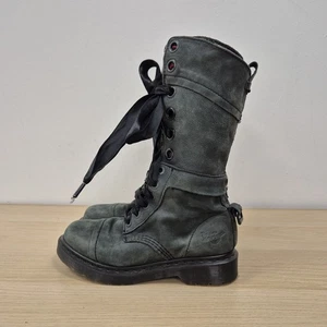 Dr Martens Aimilita Green Leather Mid Calf Fold Down Boots Tartan Check Uk 4 - Picture 1 of 11