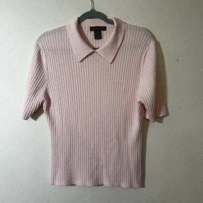 Women’s Yarnworks Medium Pink Collared Knit Top Ribbed Pullover Sweater - Image 1 of 4