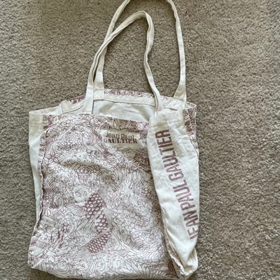 Jean Paul Gaultier JPG Tattoo Tote Bag Fish Dragon Red Beige Canvas Beach - Image 1 of 4