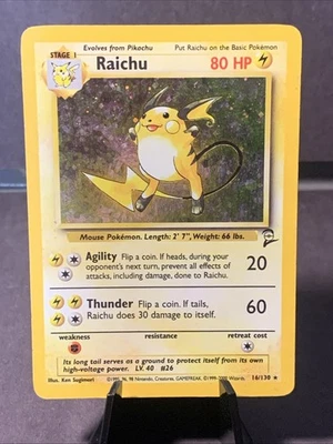 Pokémon TCG Raichu Base Set 2 Unlimited Holo Rare #14/102 VTG WOTC 1999 - Image 1 of 2
