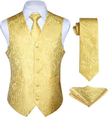 Conjunto de 3 piezas chaleco corbata y bolsillo cuadrado de cachemira jacquard boda formal para hombre Foto 1 de 4