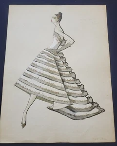 Dessin / Aquarelle originale de Bob Bugnand - Styliste des années 50/60 Mode - Picture 1 of 2