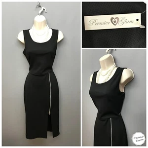 NUEVO Premier Glam Negro con Cremallera Ranura Curvilínea Lápiz Ocasión Vestido REINO UNIDO 12 EUR 40 - Imagen 1 de 12