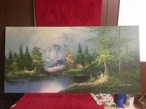 Original Painting by D. Martin Rocky Mountain Cabin Landscape Scene Textured - Bild 1 von 8