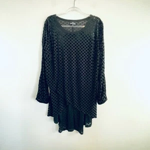Jellicoe Size 18 3XL Black Velvet Spot Long Sleeved Asymmetric Top Blouse - Bild 1 von 16
