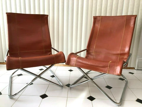 Japanese Takeshi Nii Leather Chrome Chairs by Sueki Uchida Mid Century Modern Cover