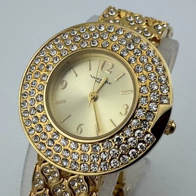Vernier Quartz Watch Women Gold Tone Rhinestone Japan Movt Analog New Battery - Image 1 of 4