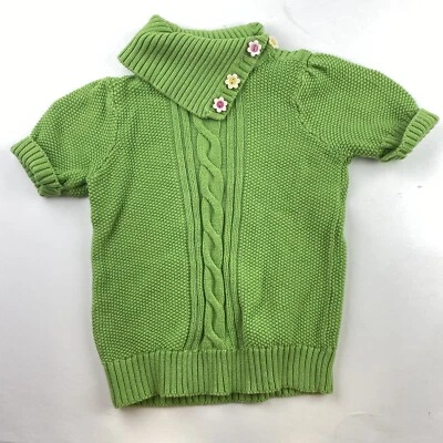 Gymboree Girls S 5-6 Green Cable Knit Sweater Short Sleeve Flower Buttons - Image 1 of 4