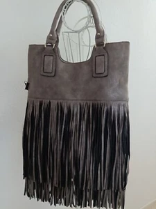 Bolso de Mano ALDO Vegano Ligeramente Metálico Cuero Taupe Flecos BOHO - Imagen 1 de 12