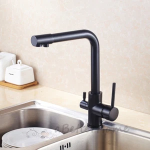 Black Dual Handle 3 Way Kitchen Sink Faucet RO Pure Water Spout Filter Mixer Tap - Picture 1 of 5